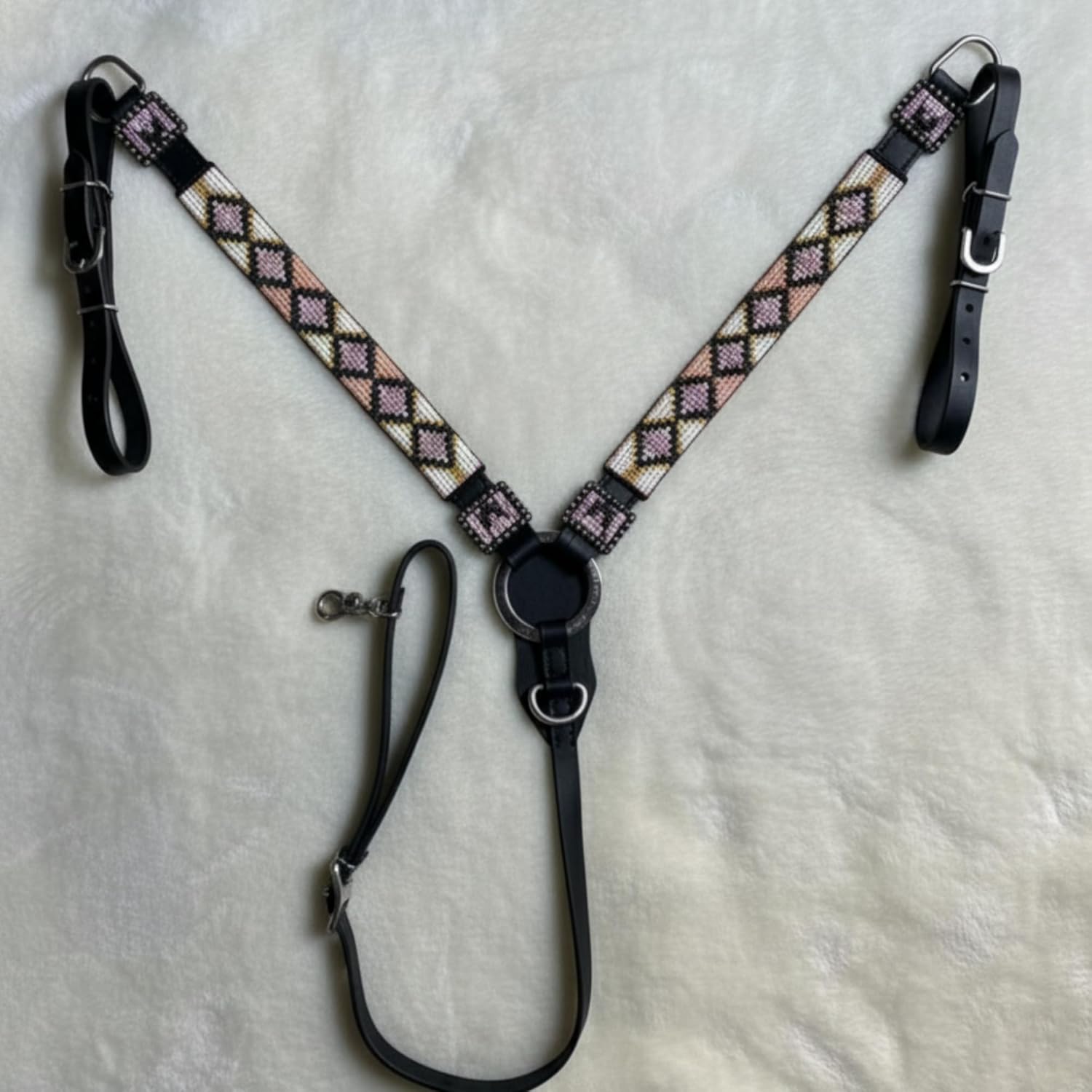 Alice International Western Premium Leather Equestrian Headstall, Hand-Beaded Design, Full Size M86