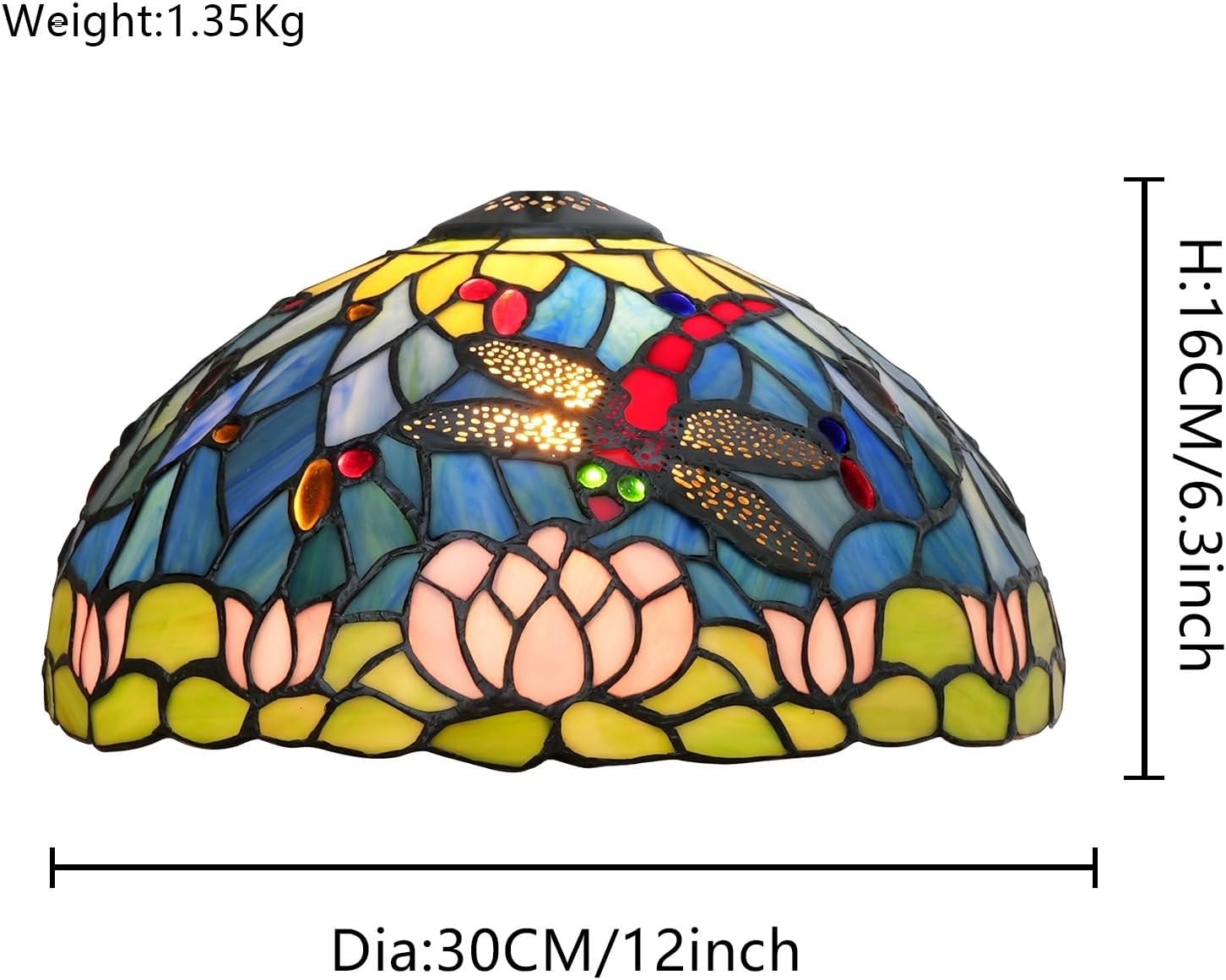 Tiffany Style Lamp Shade 12 Inch Stained Glass Lampshade Replacement Dragonfly Ceiling Light Shade for Table Lamps Pendant Light Floor Lamp Handcrafted Vintage Home Deco
