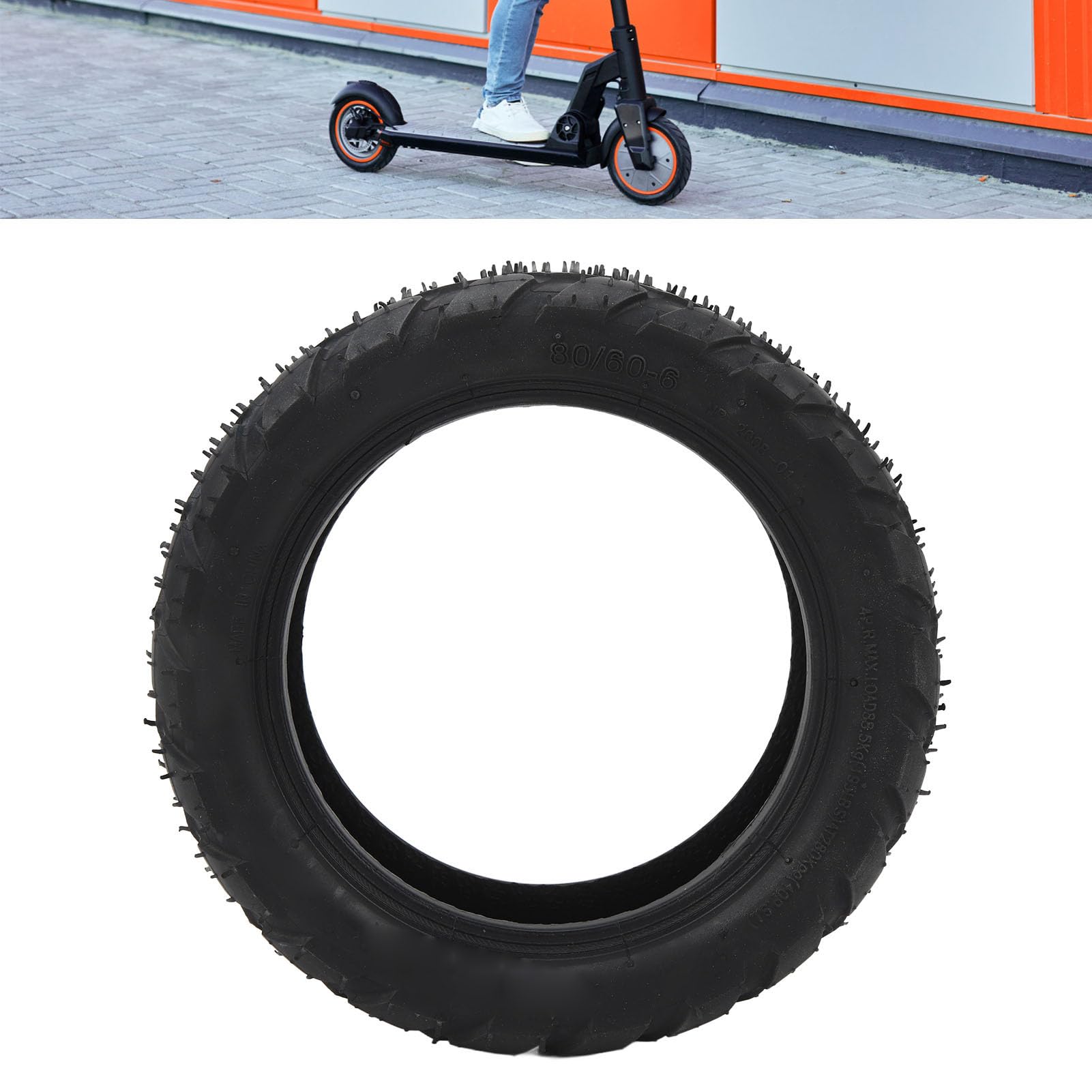 BuyWeek Ruota Monopattino Pneumatico Solido per Scooter, 80/60‑6 in Gomma per Sostituzione del Pneumatici