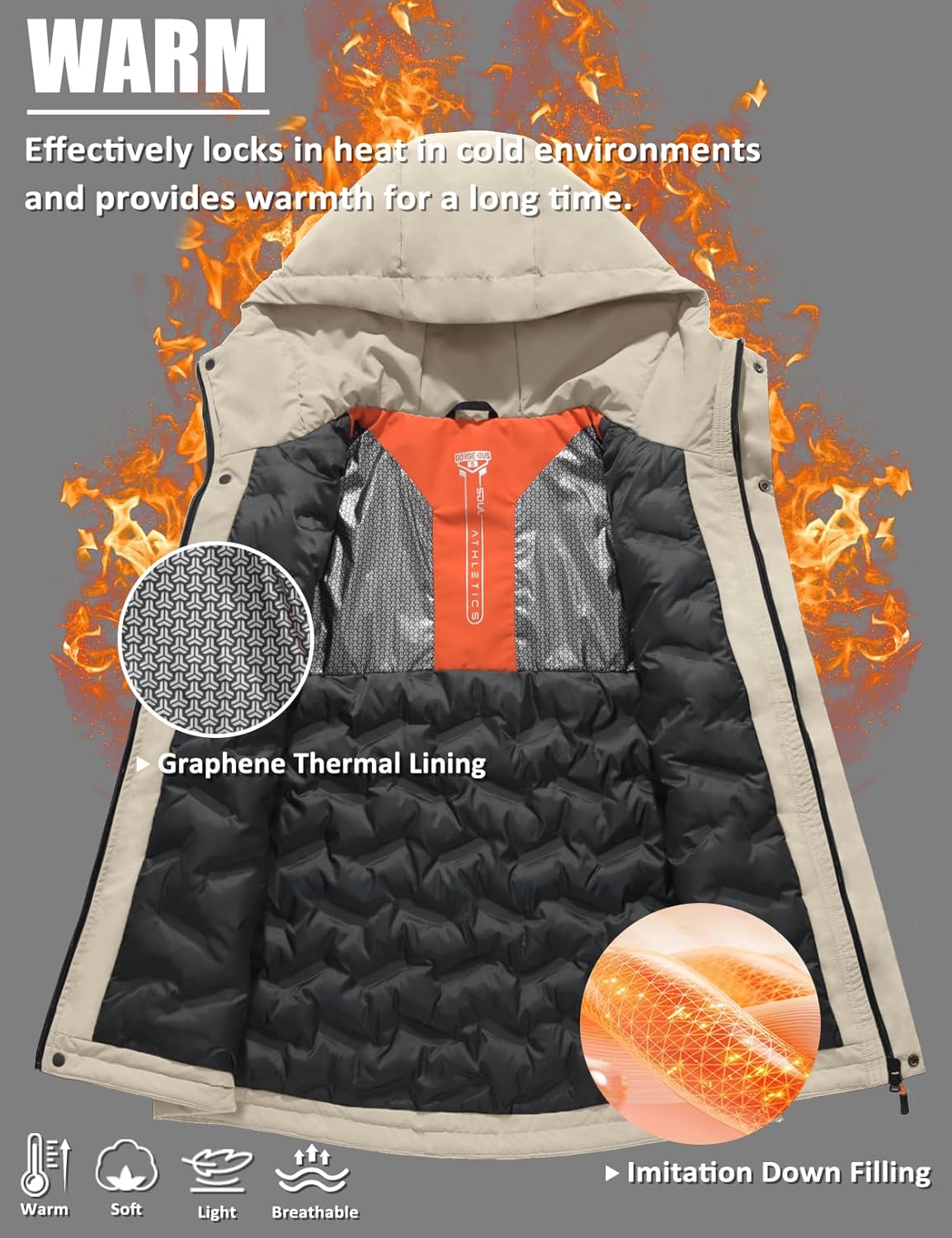 Men's Winter Jacket Waterproof Ski Snow Coat Windproof Snowboard Hooded Raincoats with Warm Graphene lining