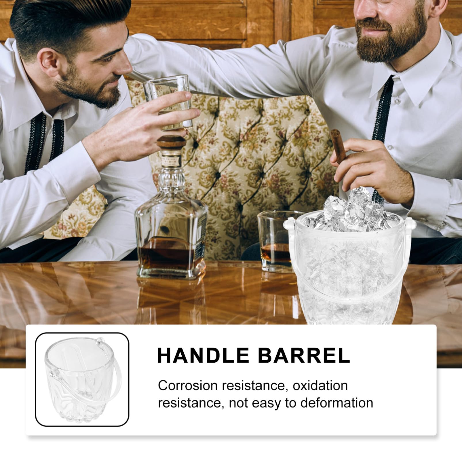 Secchiello Porta Ghiaccio in Vetro e Acrilico Leggero con Manico, Design Trasparente e Pratico per Casa e Ristorante, Facile da Posizionare, Set da 1