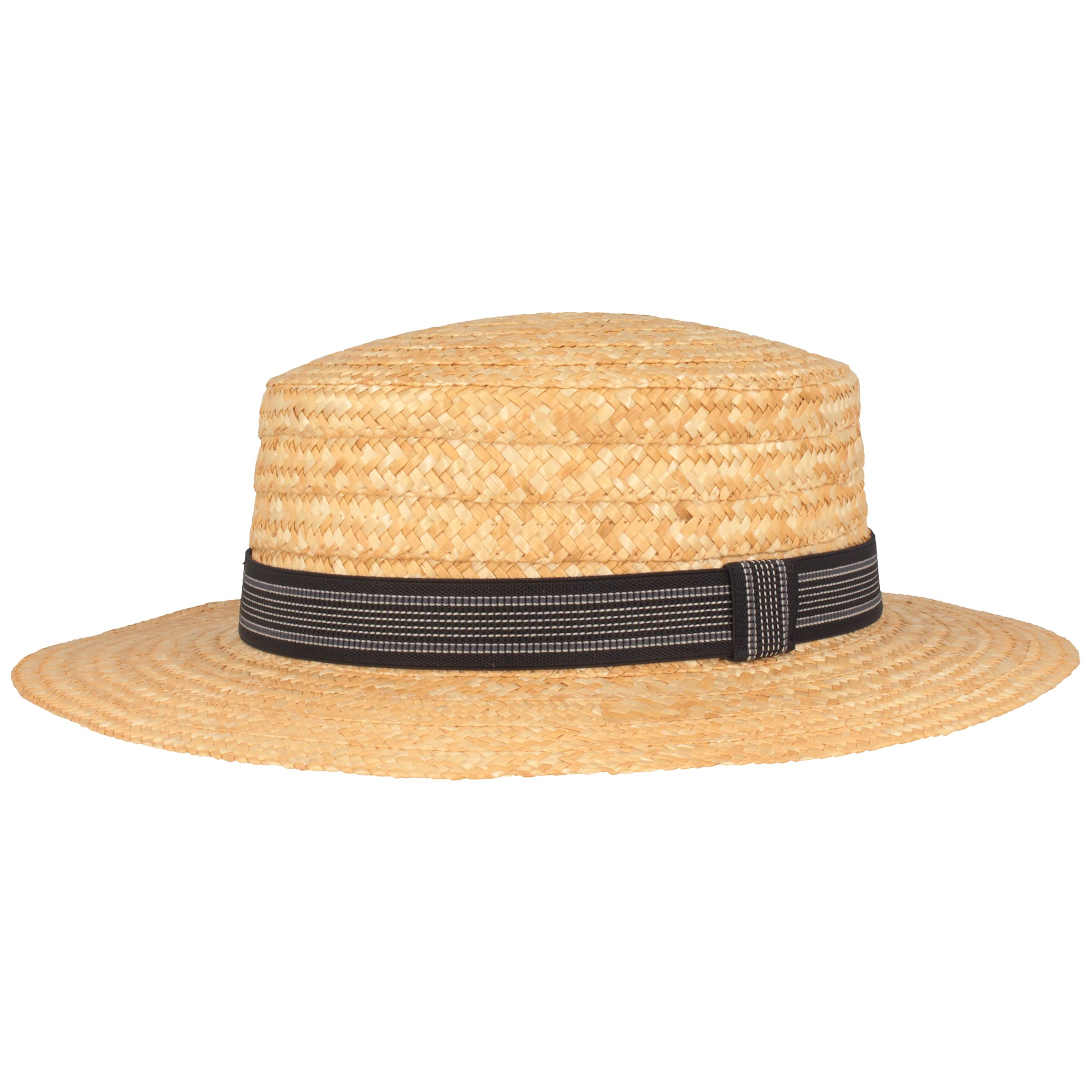 Hut BreiterBreiter Sombrero Canotier Sombrero de Gondolero Verano Boater Sol 100% Paja con Cinta Grogrén Negra, ala 6 cm de Ancho, Beige
