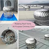 Vista 4 de Ventiladores giratorios de techo, tapa de escape de acero inoxidable, ventilador de cúpula interna, turbinas de viento, ventilación, escape