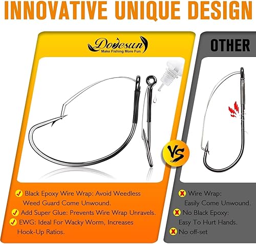 Miniatura 10 de Dovesun 30 ganchos sin malas hierbas, ganchos de pesca con gusanos para pesca de lubina, tamaño 1 # 10 20, ganchos locos para Noke Rig sin platina