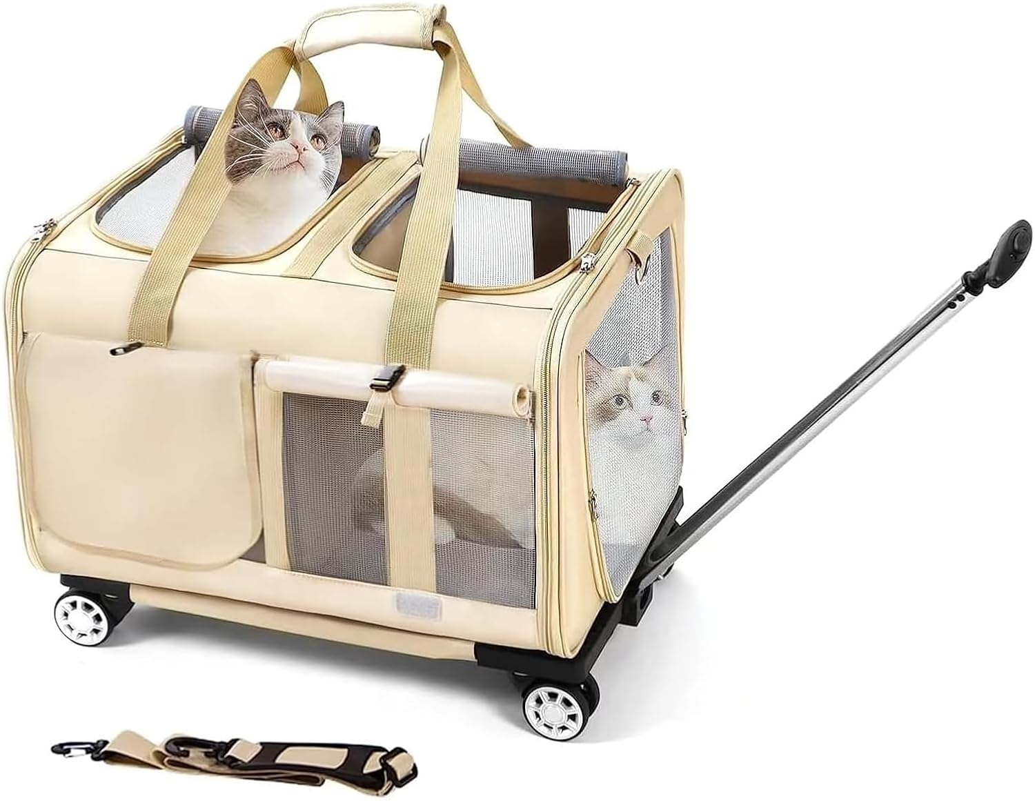 Trasportino Doppio Per Gatti Con Ruote | 2 Scomparti | 55x44x33cm | Ideale Per Viaggi E Veterinario - Foto 2