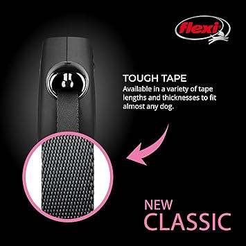 FLEXI Classic Tape Retractable Dog Leash for Medium Dogs Upto 55 lbs. 16 ft., Black | Tangle Free Pet Walking Leash with One-Handed Brake, Pause, Lock|German Quality Product