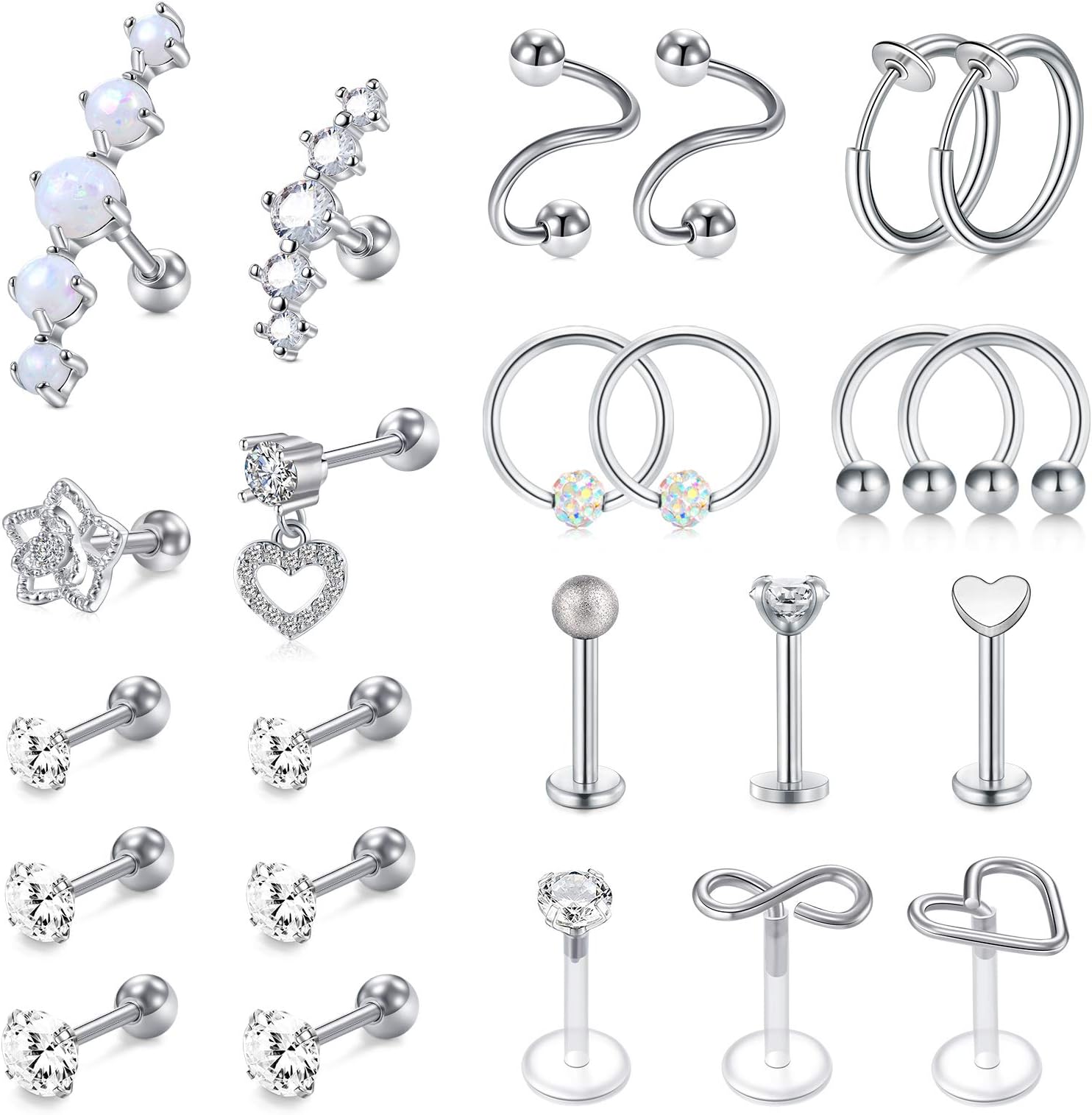 16g Cartilage Earrings - Men Women Surgical Stainless Steel Tragus Piercing Jewelry Stud Hoop Forward Helix Rook Daith Conch Earrings
