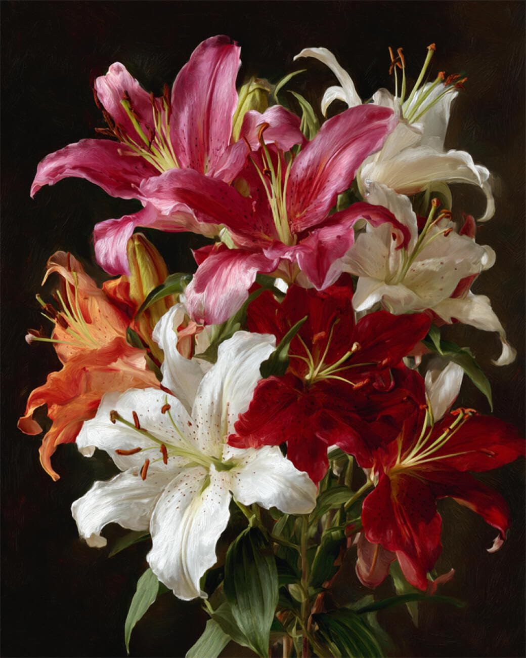 AMBATTERY Flowers DIY Bead Cross Stitch Kits Colorful Lilies Bead Embroidery Kit for Adults Needlepoint Tapestry Set Beaded Stitching 40x50cm