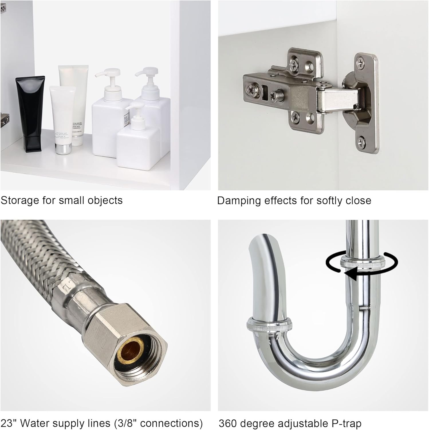 Spurgehom 16" Bathroom Vanity with Sink Combo for Small Space, Wall Mounted Bathroom Cabinet Set with Chrome Faucet Pop Up Drain U Shape Drain (White) : Tools & Home Improvement