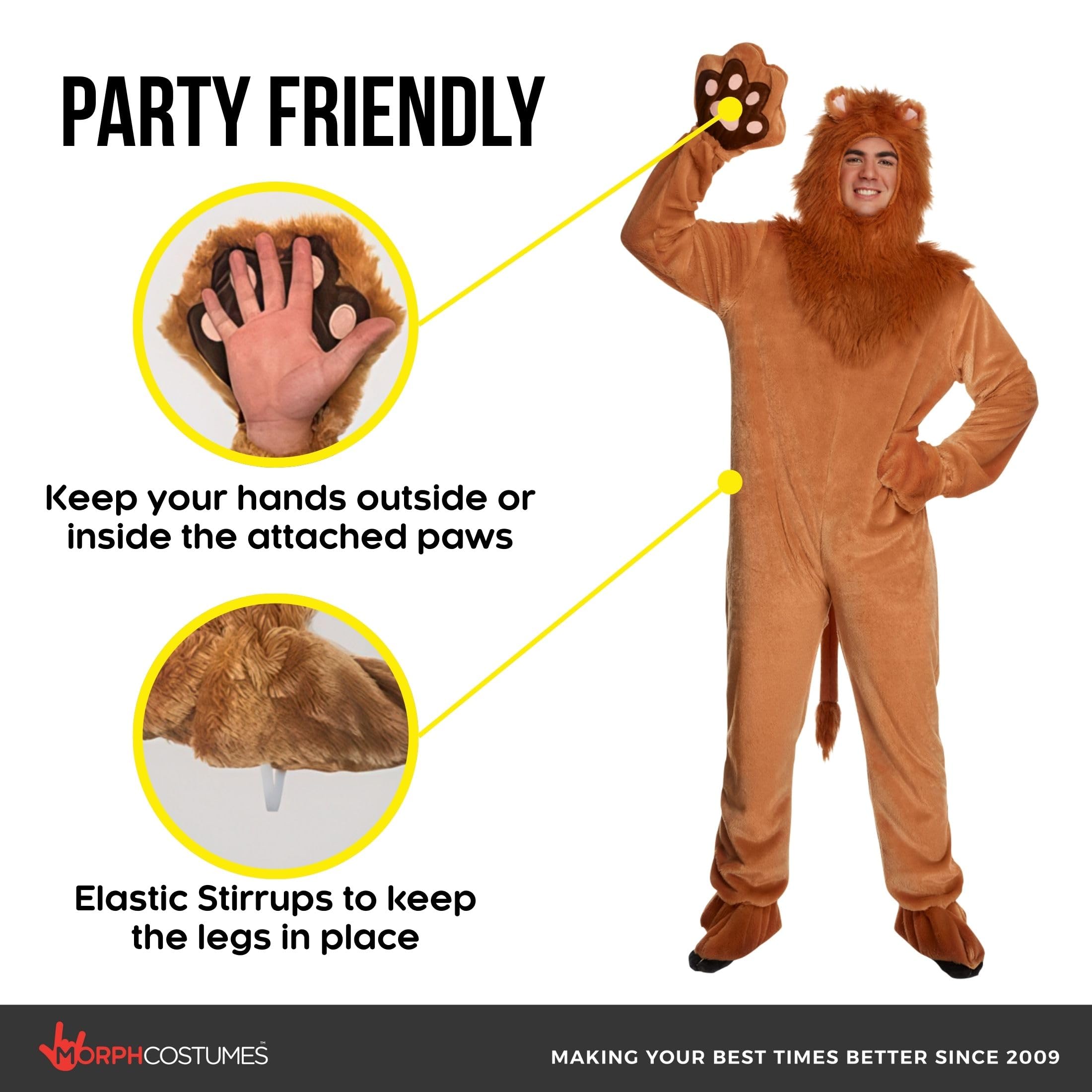 Morph Löwenkostüm für Erwachsene, Tier Jumpsuit, Perfekt für Partys, Halloween, Cosplay und Events