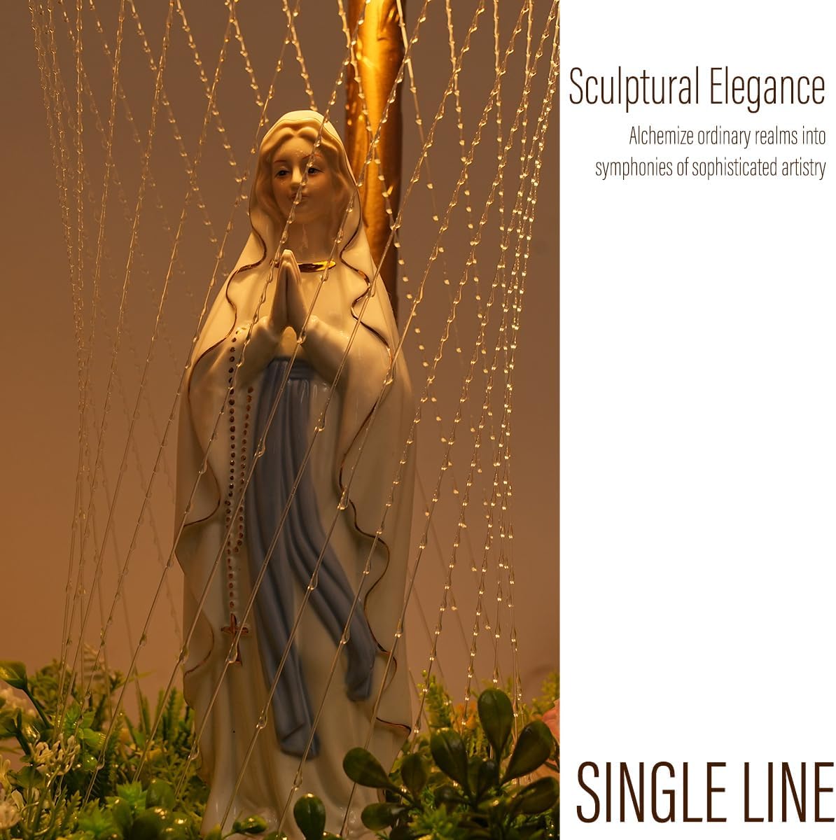 Oil Rain Lamp Vintage Light | Alabaster White Virgin Mary Series-Single Line Version(13×13×36 in)-Mood Lighting and Luxury Ambient Sculpture for Home, Galleries, Dinings, Hotel Lobbies