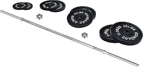 Vista 6 de Fitvids - Placas de peso estándar de hierro fundido, incluyendo barra estándar de 5 pies con bloqueos en estrella, juego de 95 libras