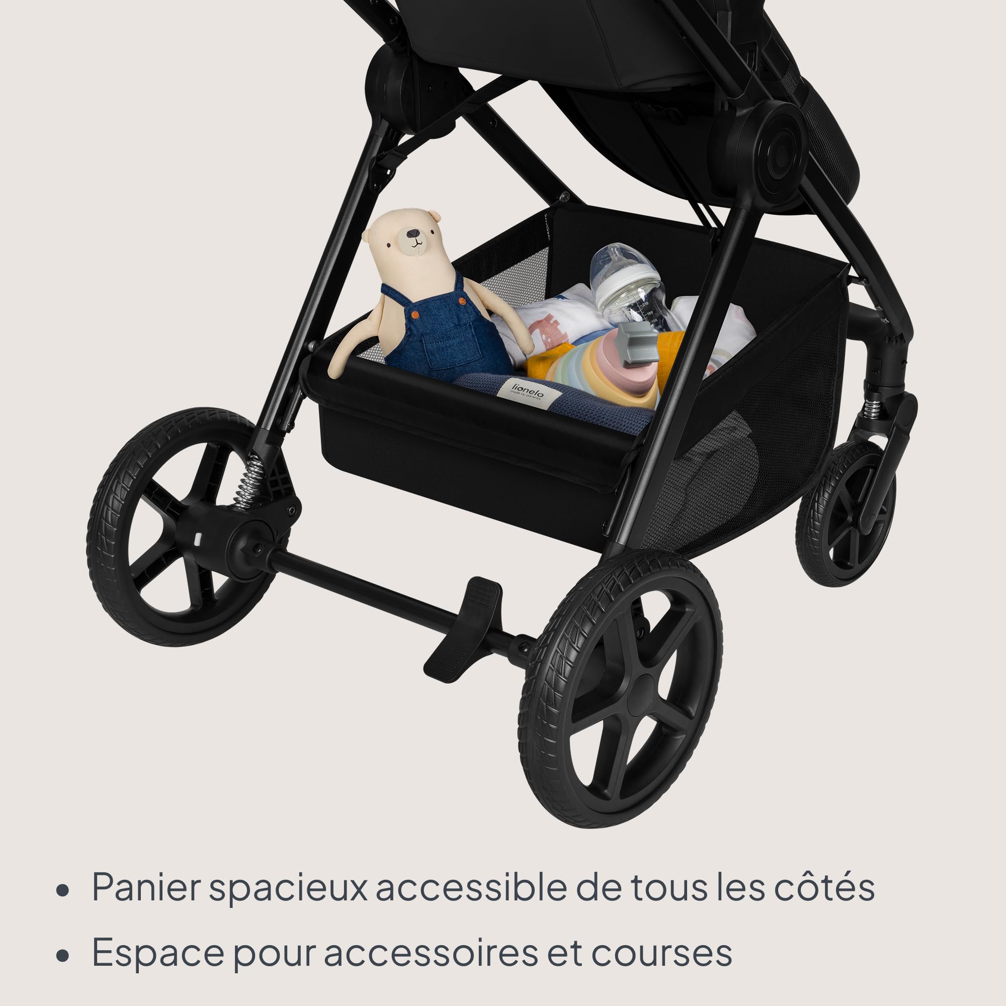 Lionelo Greet Poussette 3 en 1 (0-4 ans, 0-22 kg), Système de Voyage avec Siège Auto, Grande Nacelle, Assise Réversible, Châssis Léger, Suspension, Position Allongée, Capote UPF50+, Ventilation