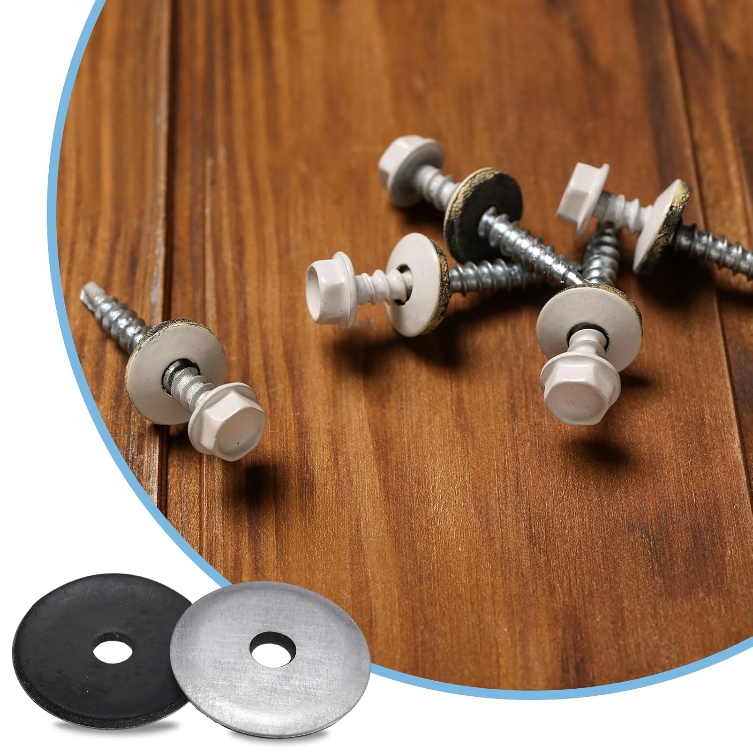 uxcell 200Pcs 1/4" x 1-3/16" Sealing Washers, Zinc-Plated Carbon Steel EPDM Bonded Neoprene Rubber Washers for Screws Bolts, Silver&Black