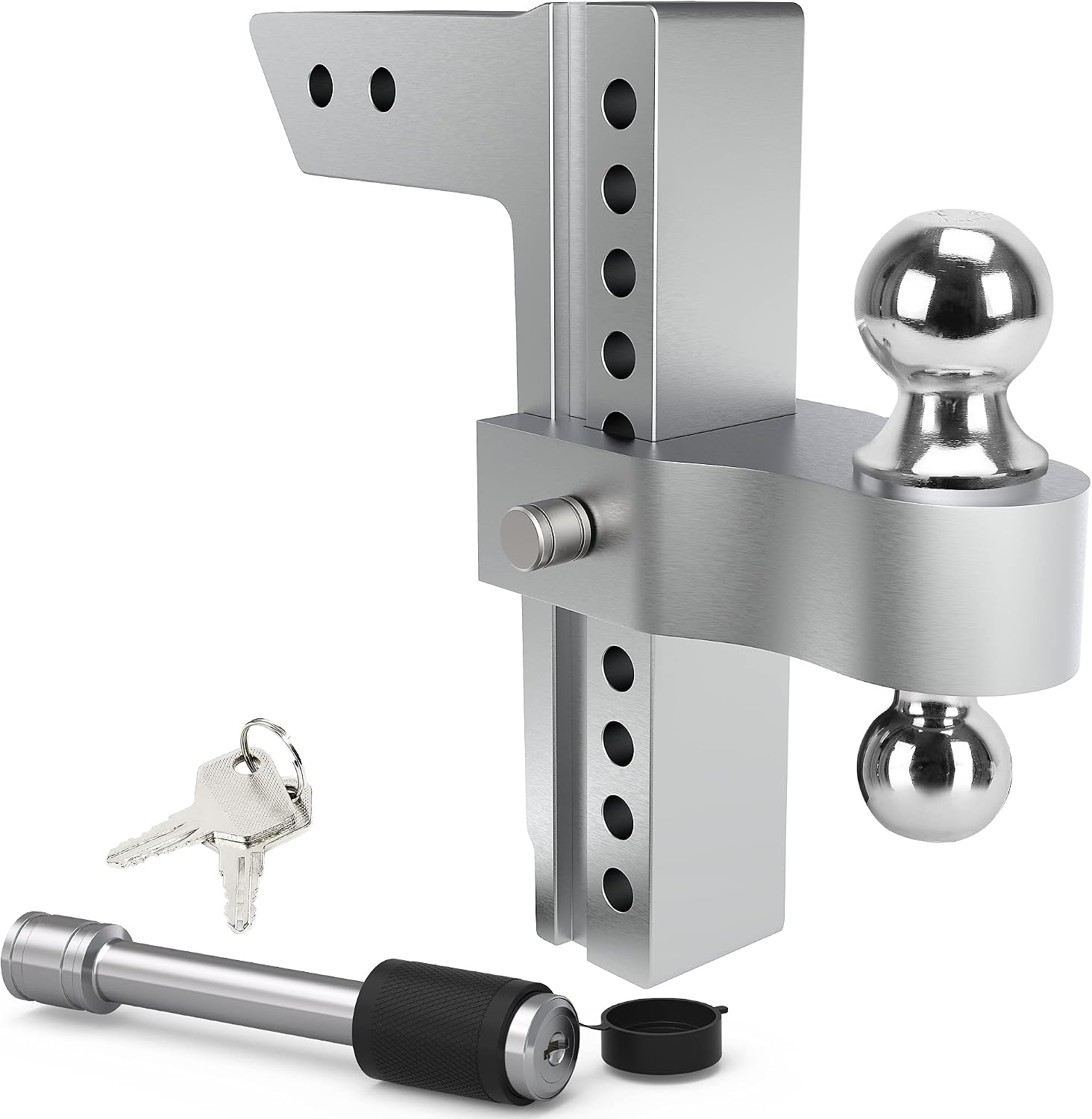 YITAMOTOR Adjustable Trailer Hitch, Fits 2.5-Inch Receiver, 10-Inch Drop Hitch, Aluminum Tow Hitch, Ball Mount, 2 and 2-5/16 inch Combo Stainless Steel Tow Balls with Double Key Locks, Silver