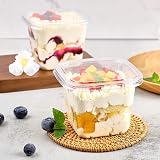 LATERN 50 Stück Kunststoff Dessertbecher mit Deckel, 360ml Quadratische Dessertbecher Transparenter Parfait Vorspeisenbecher Wiederverwendbare Servierschüssel mit Deckel für die Pudding Mousse - 6