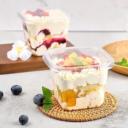 LATERN 50 Stück Kunststoff Dessertbecher mit Deckel, 360ml Quadratische Dessertbecher Transparenter Parfait Vorspeisenbecher Wiederverwendbare Servierschüssel mit Deckel für die Pudding Mousse - 6