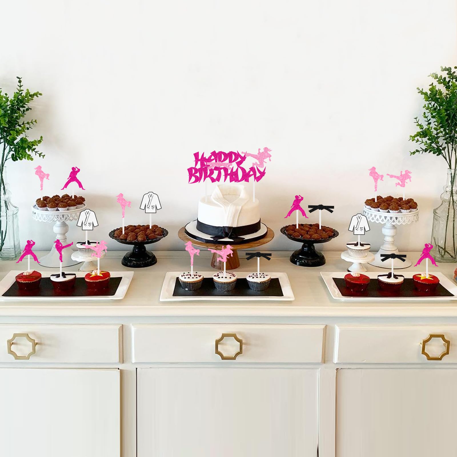 Karate Birthday Decorations Set - Backdrop, Banner, Cake Toppers & Balloons