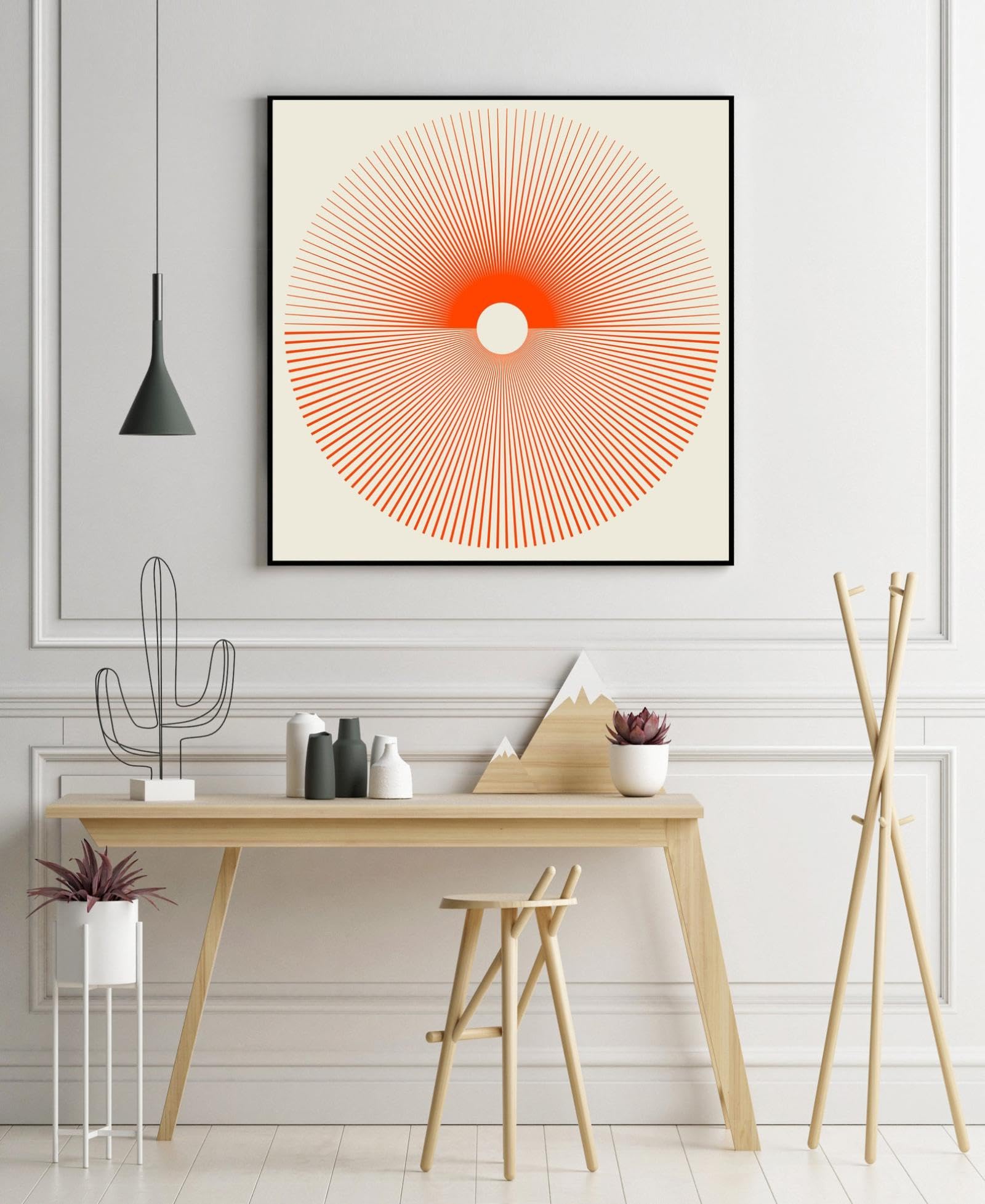 Nowoczesna dekoracja ścienna czerwone słońce abstrakcyjne słońce druk geometryczny sztuka ścienna abstrakcyjna linia sztuka słońce ilustracja biuro druk artystyczny rama 30 x 30 cm