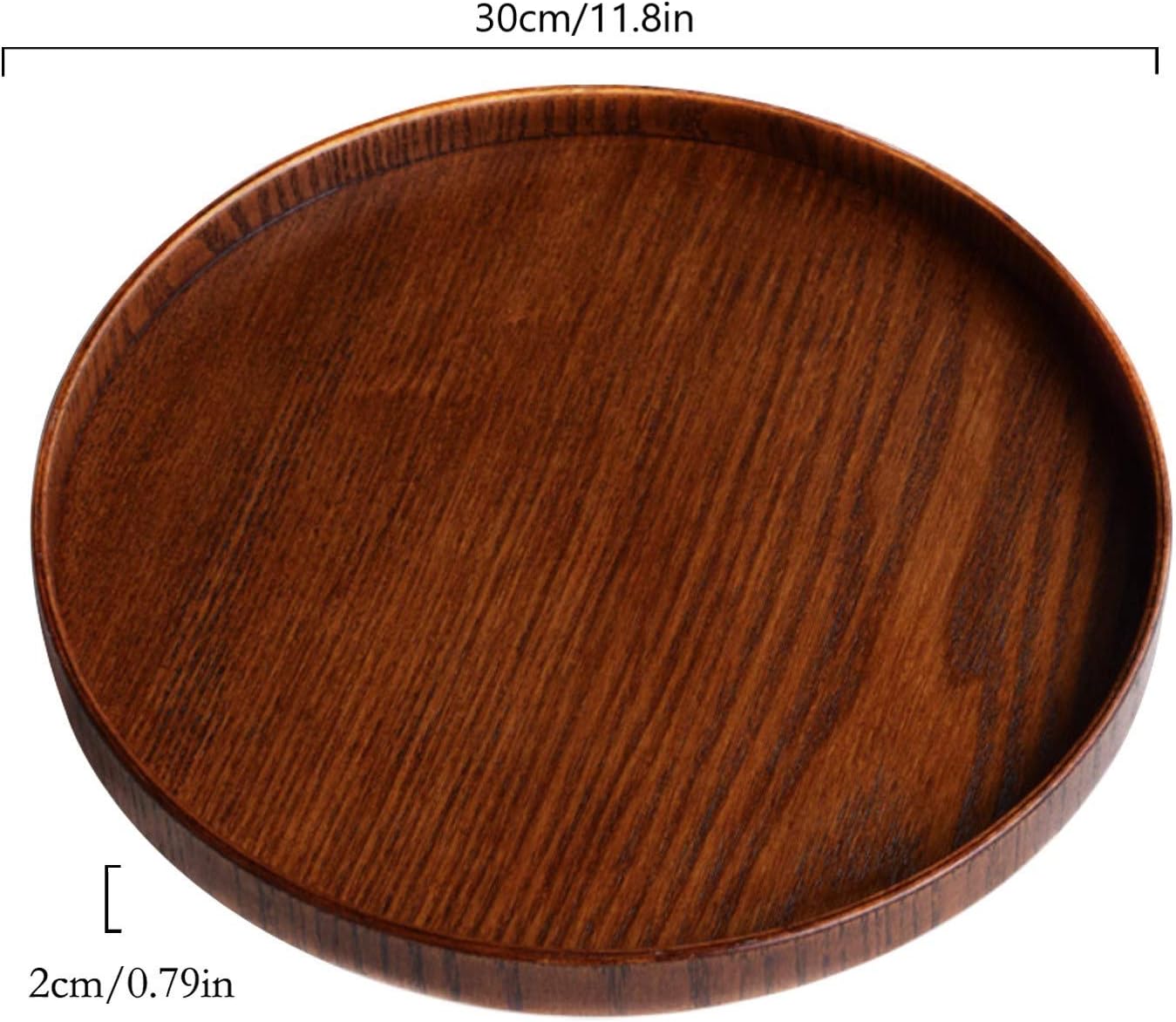 Solid Wood Serving Tray, Decorative Serving Trays Platter Round Non-Slip Tea Coffee Snack Plate Food Meals Serving Tray with Raised Edges for Home Kitchen Restaurant (11.8inch, Brown) - Image 4