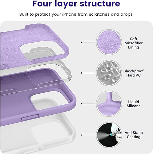 Miniatura 3 de OTOFLY Diseñada para iPhone 15 Pro, funda delgada de silicona a prueba de golpes para iPhone 15 Pro (6.1 pulgadas), (morado claro)