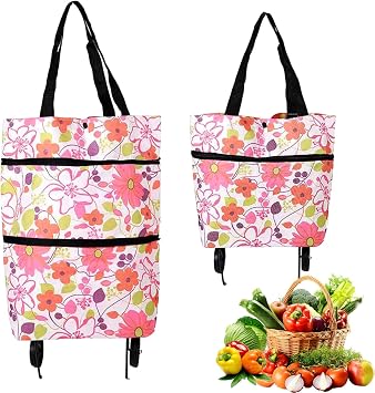Foldable Shopping Trolley Bag with 5KG CapacityPink