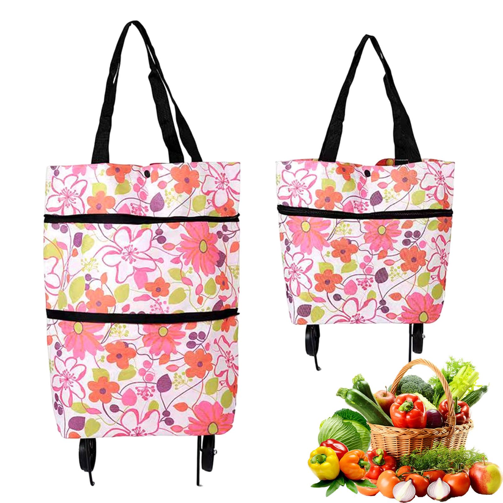 Foldable Shopping Trolley Bag, Oxford Cloth Foldable Shopping Bag with 5KG Capacity, Collapsible Shopping Trolley