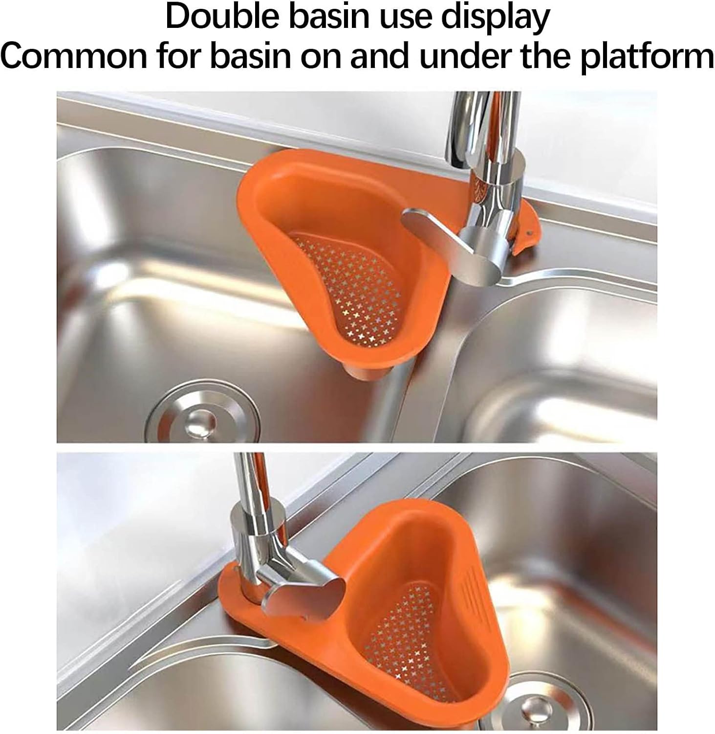 Swan Drain Basket Sink with 2 Pack Reusable Sponge, Kitchen Triangle Sink Filter, Corner Kitchen Sink Strainer Basket, Multi-function Water Storage Tank Drain Rack Fits All Sink (2PC - Orange)