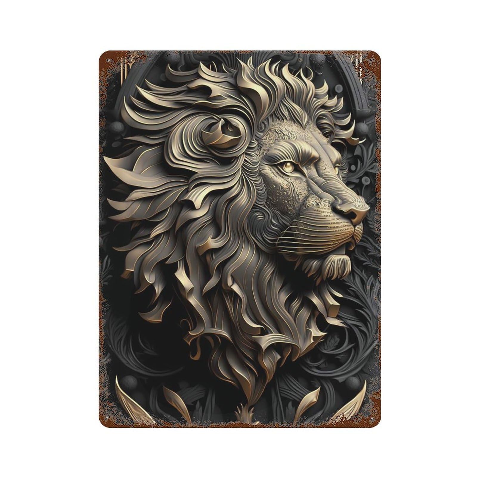 Rust Effect Lion King Of The Jungle Rusty Metal Tin Sign 15.7"x11.8", Industrial Home Decor for Living Room, Hallway And Home Decor