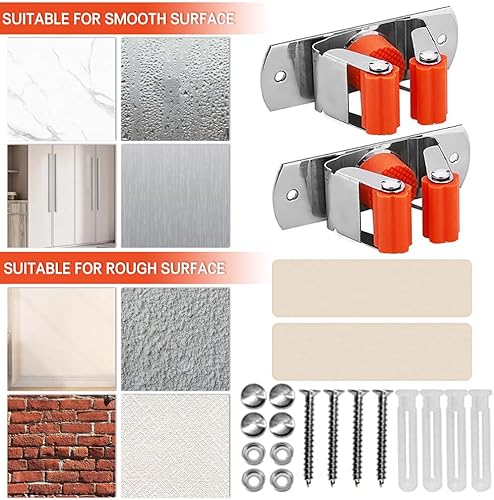 Miniatura 2 de Soporte para escobas de montaje en pared, soporte para trapeador montado en la pared, colgador de escoba de acero inoxidable, estante de