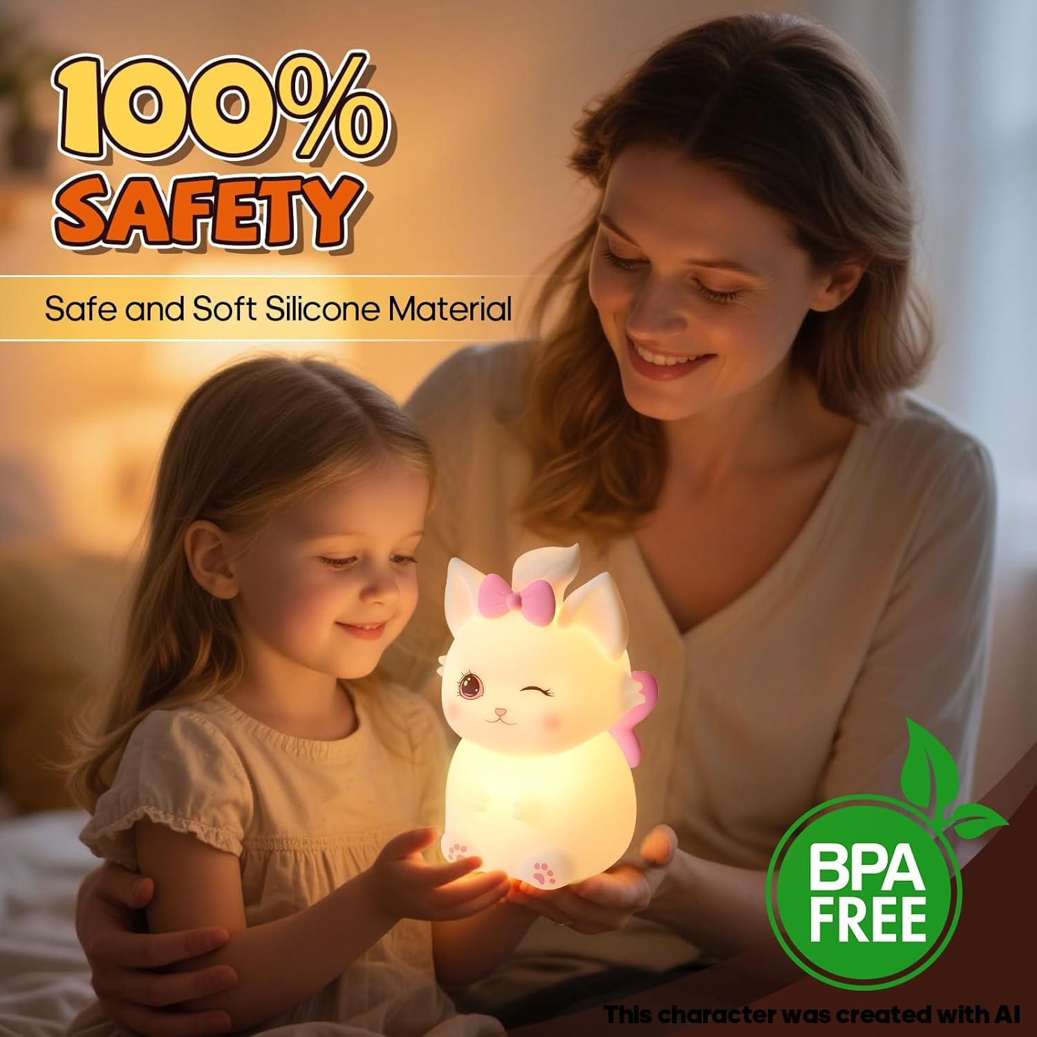 Luce notturna con controllo touch, 3 modalità e lampada a LED dimmerabile con 7 colori, ricaricabile tramite USB, in silicone per uso alimentare, decorazione per la camera dei bambini (bianco)