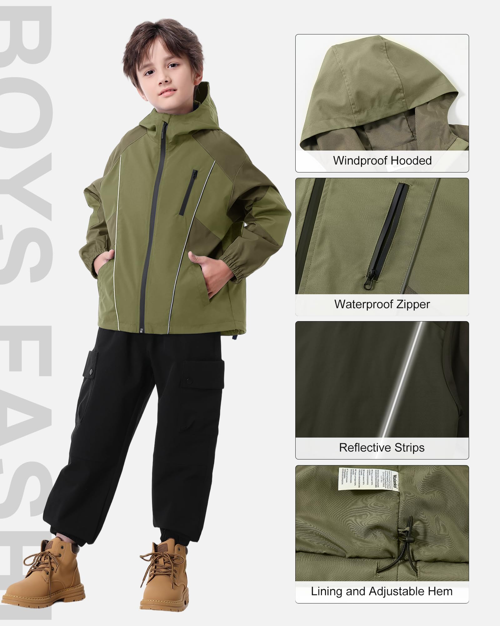 Rolanko Chaqueta Impermeable para Niños, Impermeable Cortavientos Ligero Chaquetas Softshell Outerwear con Capucha y Cremallera