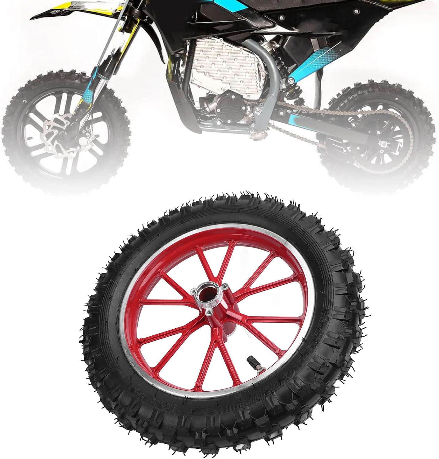 2.5-10 Wheel Hub Tire, Rubber Wear Metal Structure, Front Wheel, Fitment for Small Off Road Motorcycles, Specifically Designed (Red)