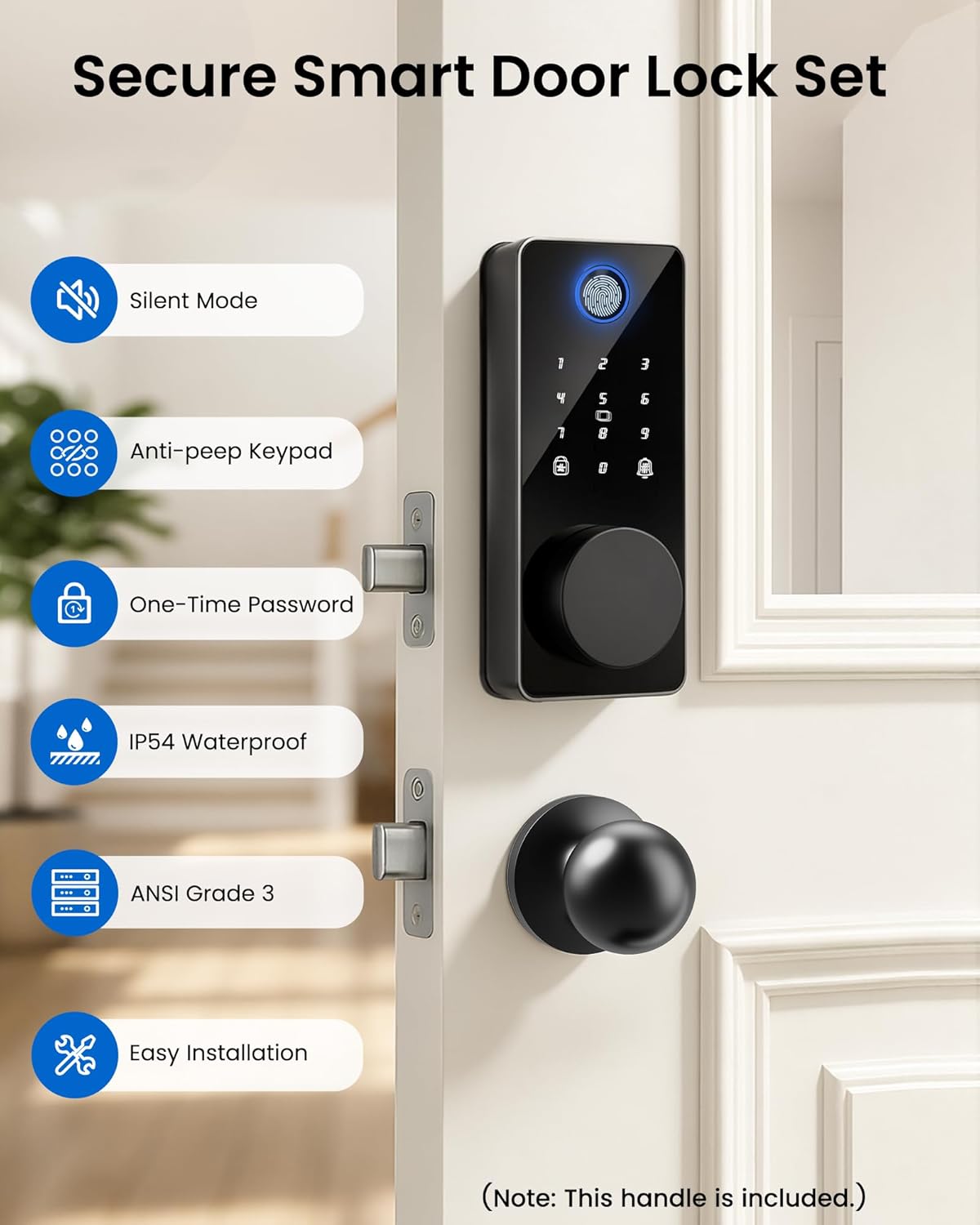 Smart Deadbolt Lock with 2 Knobs, 5-in-1 Keyless Entry Door Lock with Fingerprint, APP Control, Auto Lock, IP54 Waterproof, Temporary Passcode for Front Door