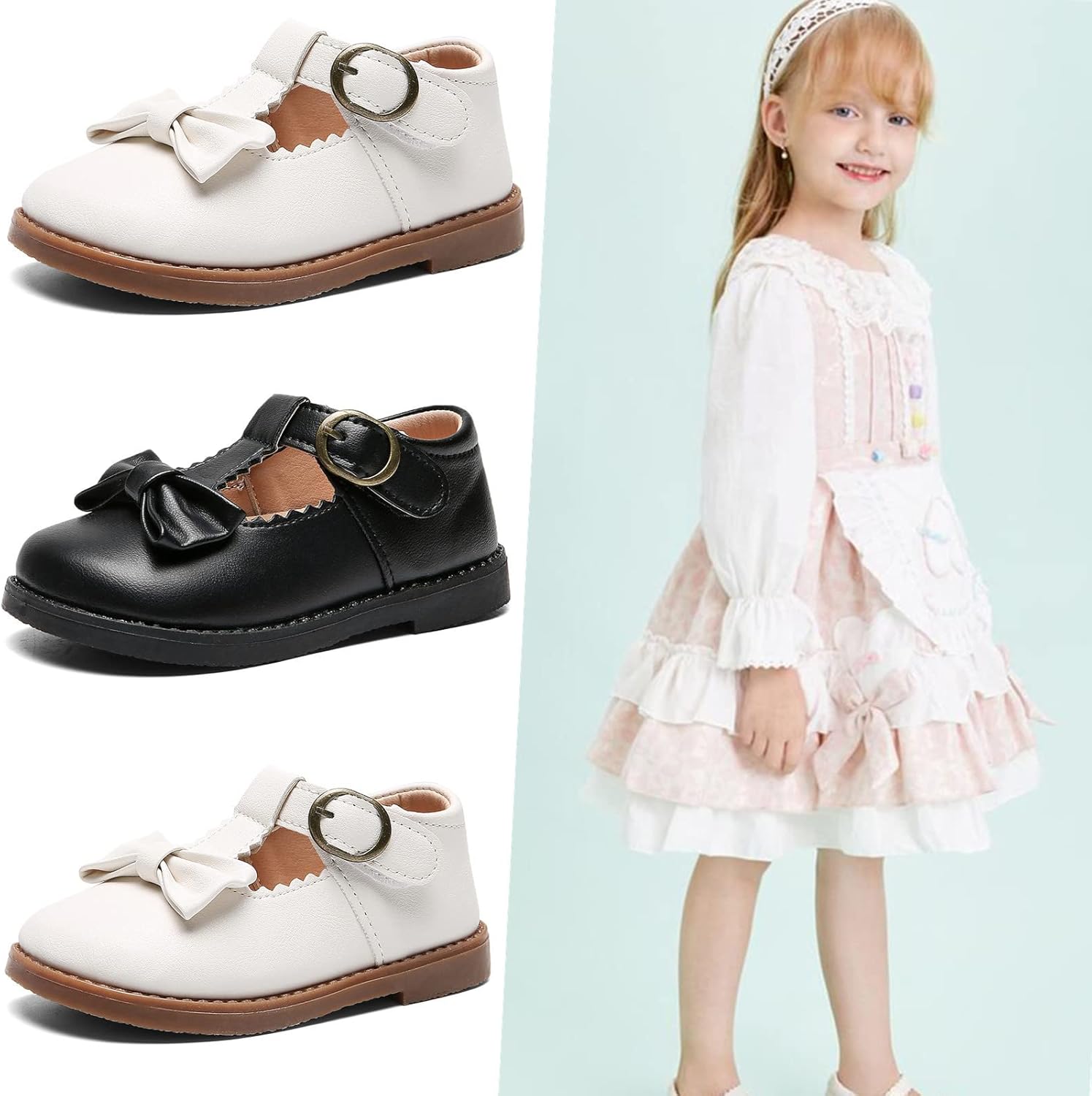 DADAWEN Girl's T-Strap School Uniform Dress Shoe Mary Jane Princess Flat - Image 2