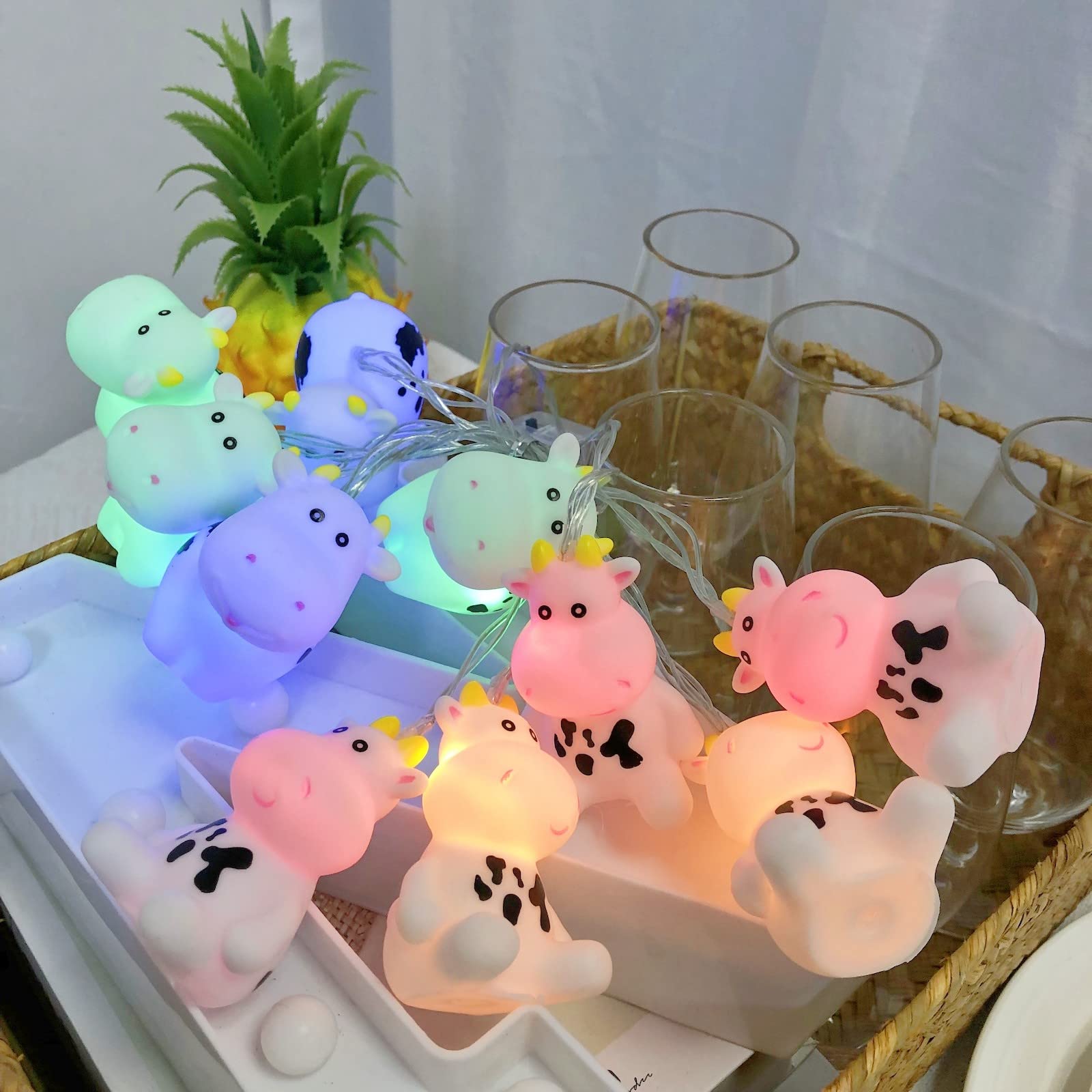 Riaxuebiy Animal Theme Cow Light String Colorful Battery Powered Night Light for Birthday Party, Christmas, Easter Kids Room Decoration (1.65M/10LED, Cow)
