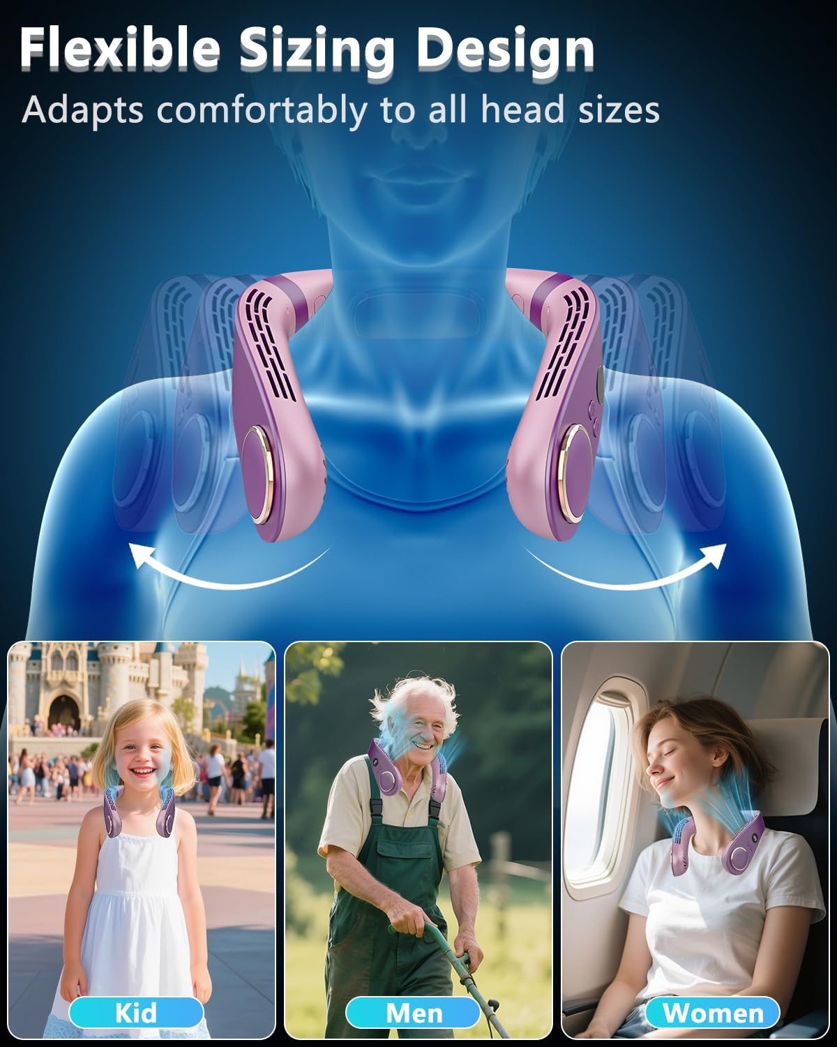 Neck Fan Air Conditioner,Cute Neck Cooling Fan with Metal Cool Plates,Quiet Wear around the Neck Fan,Headphones Long Life Neckband Unit Menopause Fan for Hot Flash Outside Outdoor Indoor Purple