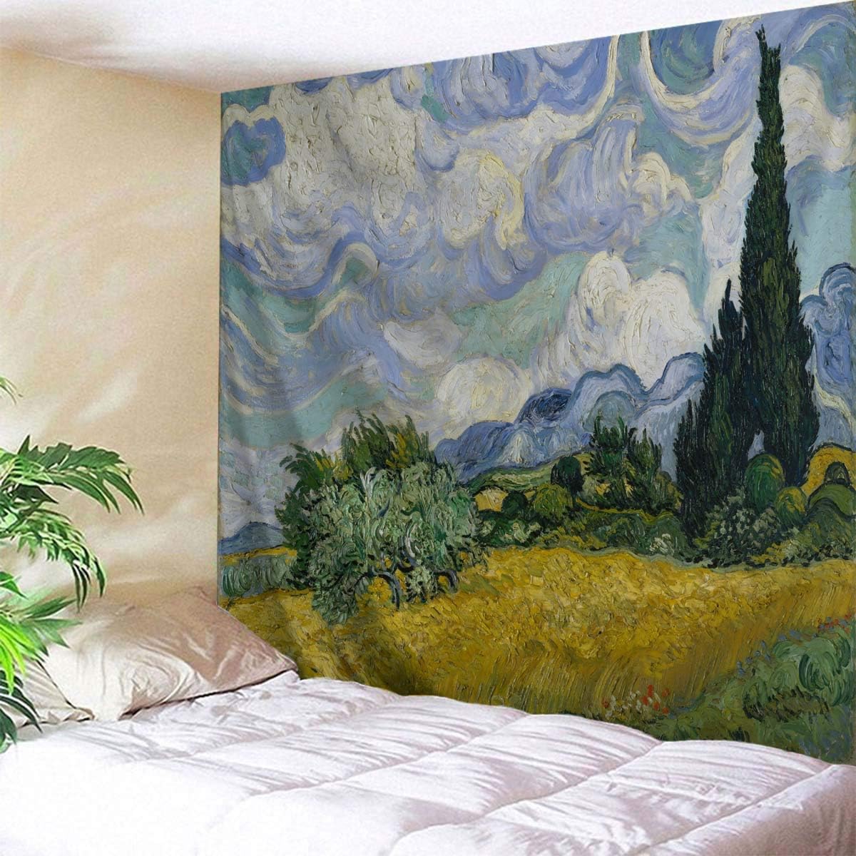 Tapestry Wheat Field Cypresses Tapestry Wall Hanging Home Decor for Living Room Bedroom Dorm Room 60 x 51 inches