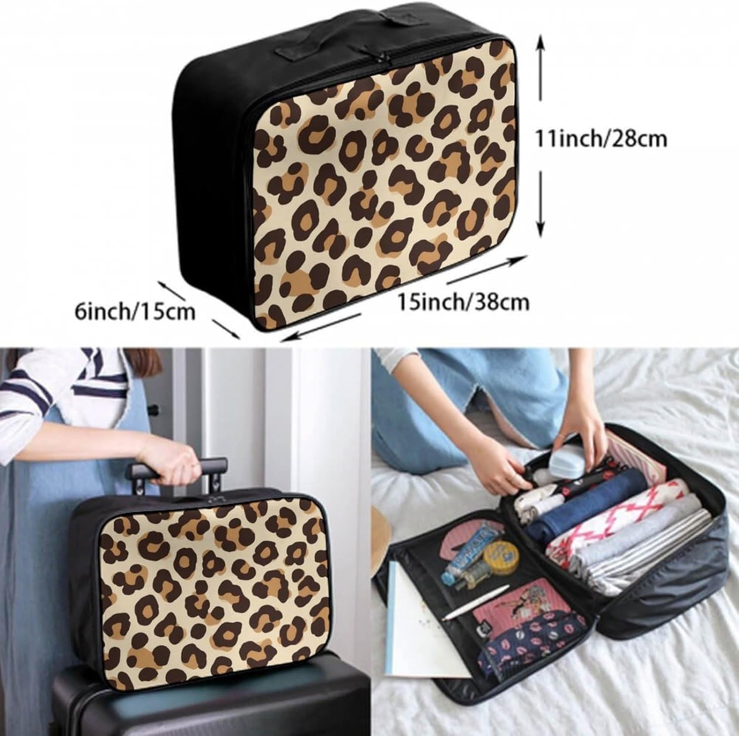 Women's Lightweight Weekender Overnight Carry On Luggage Bag, Travel Storage Tote Bag, Carry On Leather Weekender Bags Cool Cheetah Leopard Print