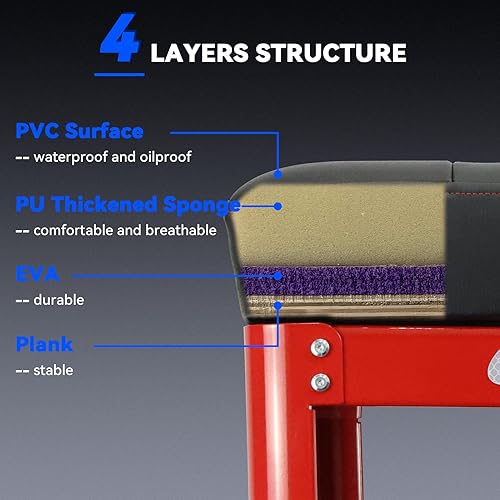 Miniatura 22 de Rolling Creeper - Asiento de garaje para hombres, taburete mecánico acolchado con bandeja de herramientas de almacenamiento para garaje, taburete