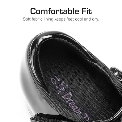 DREAM PAIRS Girls Mary Jane Tap Shoes | Glossy PU leather upper featuring a soft lining cushioned insole equipped metal tap plates hook-and-loop dance practice