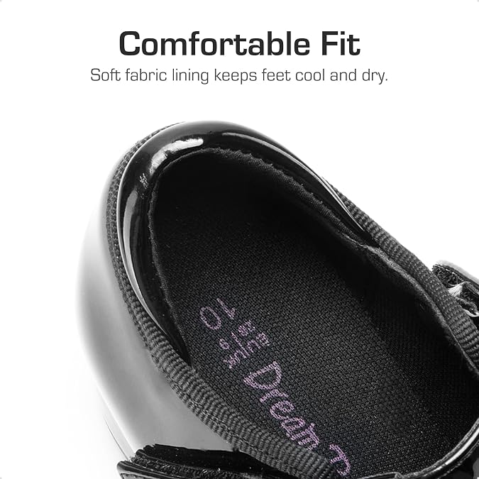 DREAM PAIRS Girls Mary Jane Tap Shoes | Glossy PU leather upper featuring a soft lining cushioned insole equipped metal tap plates hook-and-loop dance practice