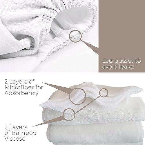 Miniatura 3 de Paquete de 4 pañales de bolsillo de tela con 4 insertos de bambú de amatista