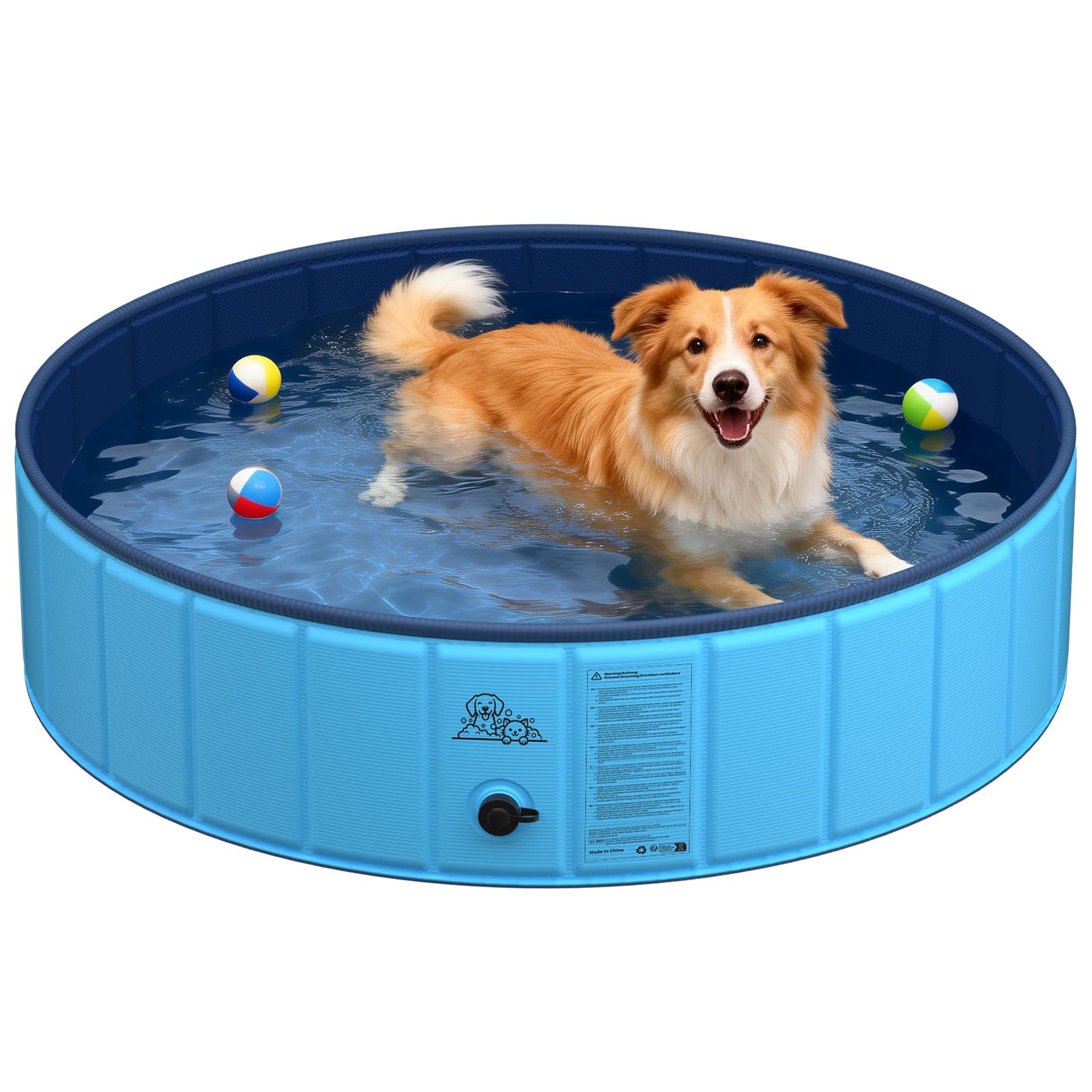 KYG Piscina per cani da 120 x 30 cm, pieghevole e antiscivolo, per cani di taglia media, con valvola di scarico