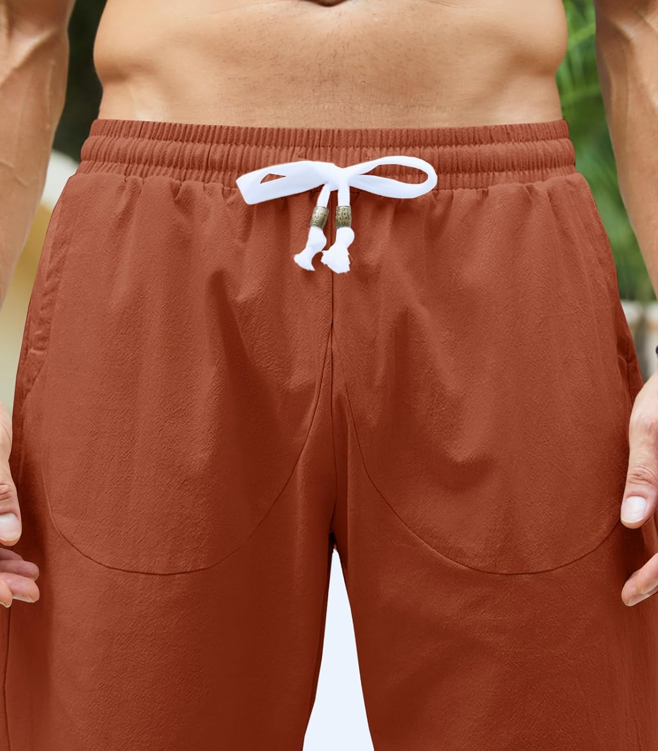 MAGNIVIT Men's Linen Cotton Capri Pants Loose Fit Elastic Waist Wide Leg Baggy Harem Pants - Image 4