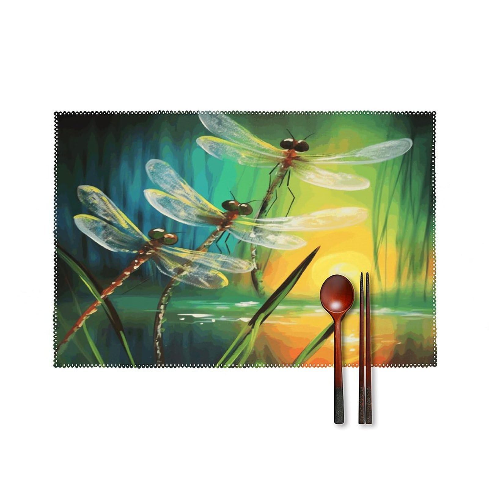 Fekiloot Style Dancing With Dragonflies Placemats Set Of 6,Table Mat