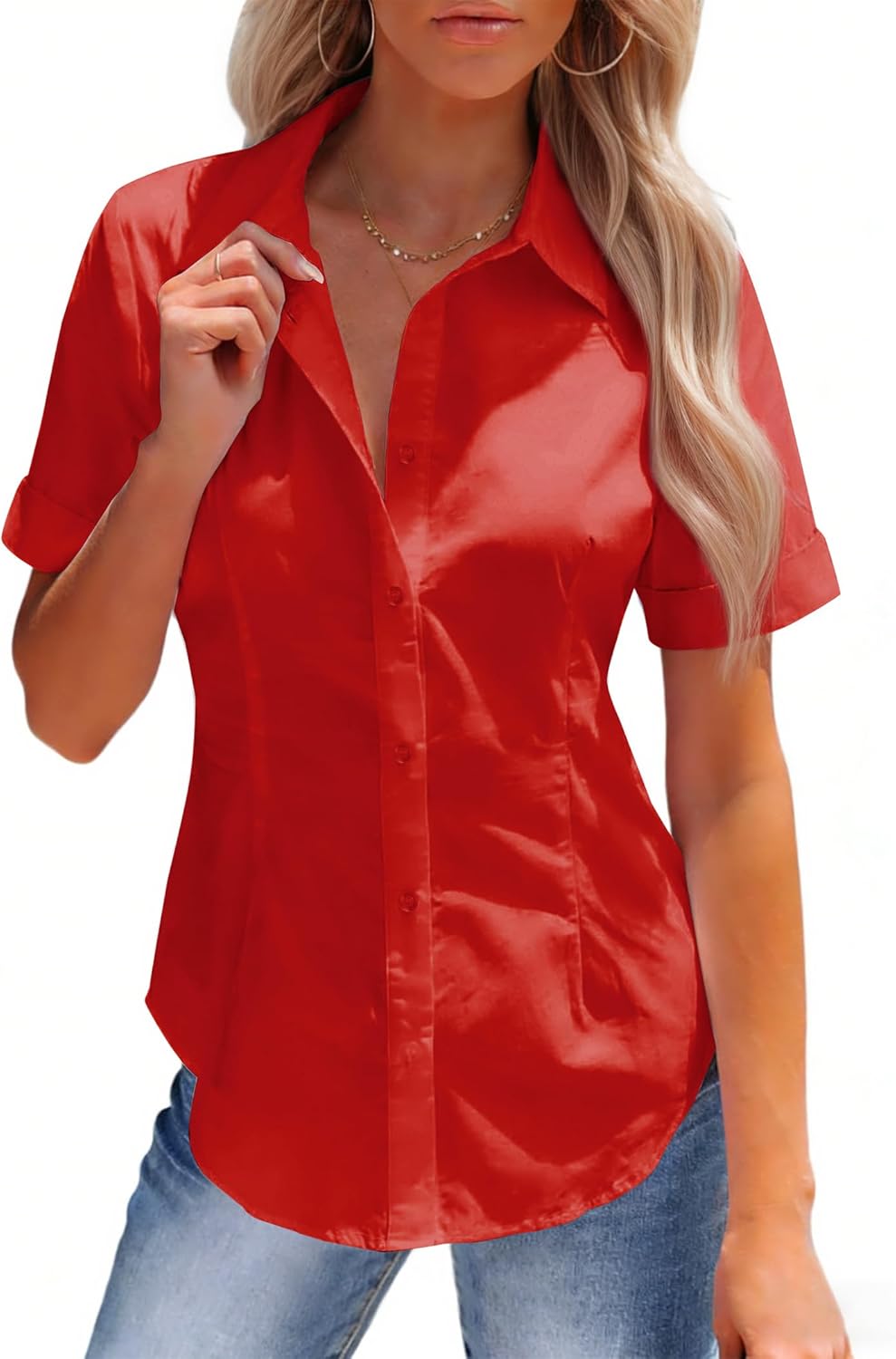 siliteelon Womens Button Down Shirt Stain Shield Short Sleeve Wrinkle Free Dress Shirt Work Blouse Business Casual Tops