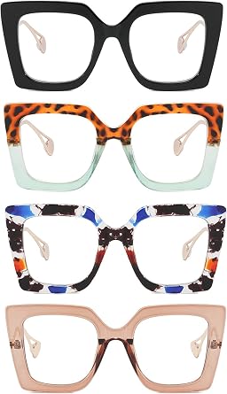 4 Pack Oversized Square Blue Light Blocking Glasses Cute and Stylish Frames for Women Fashion Eyeglasses