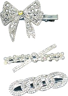 كلبس شعر فاخر للحفلات & الخروجات أفراح احتفالات مناسبات اعياد اللون فضي (٣ قطع)