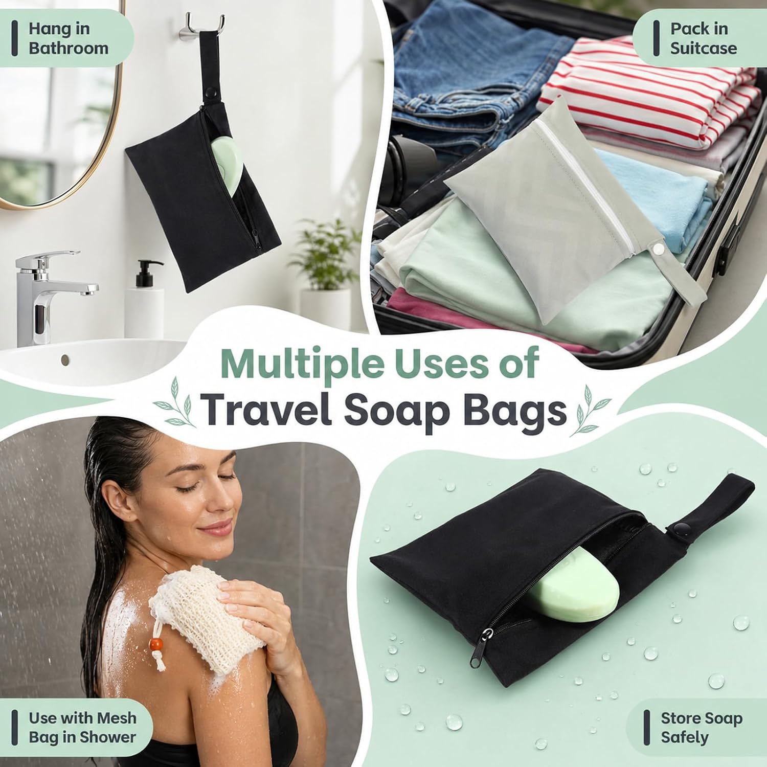 Travel Soap Bag, 2 Pcs Travel Soap Bar Case with 2 Pcs Foaming Net image 5